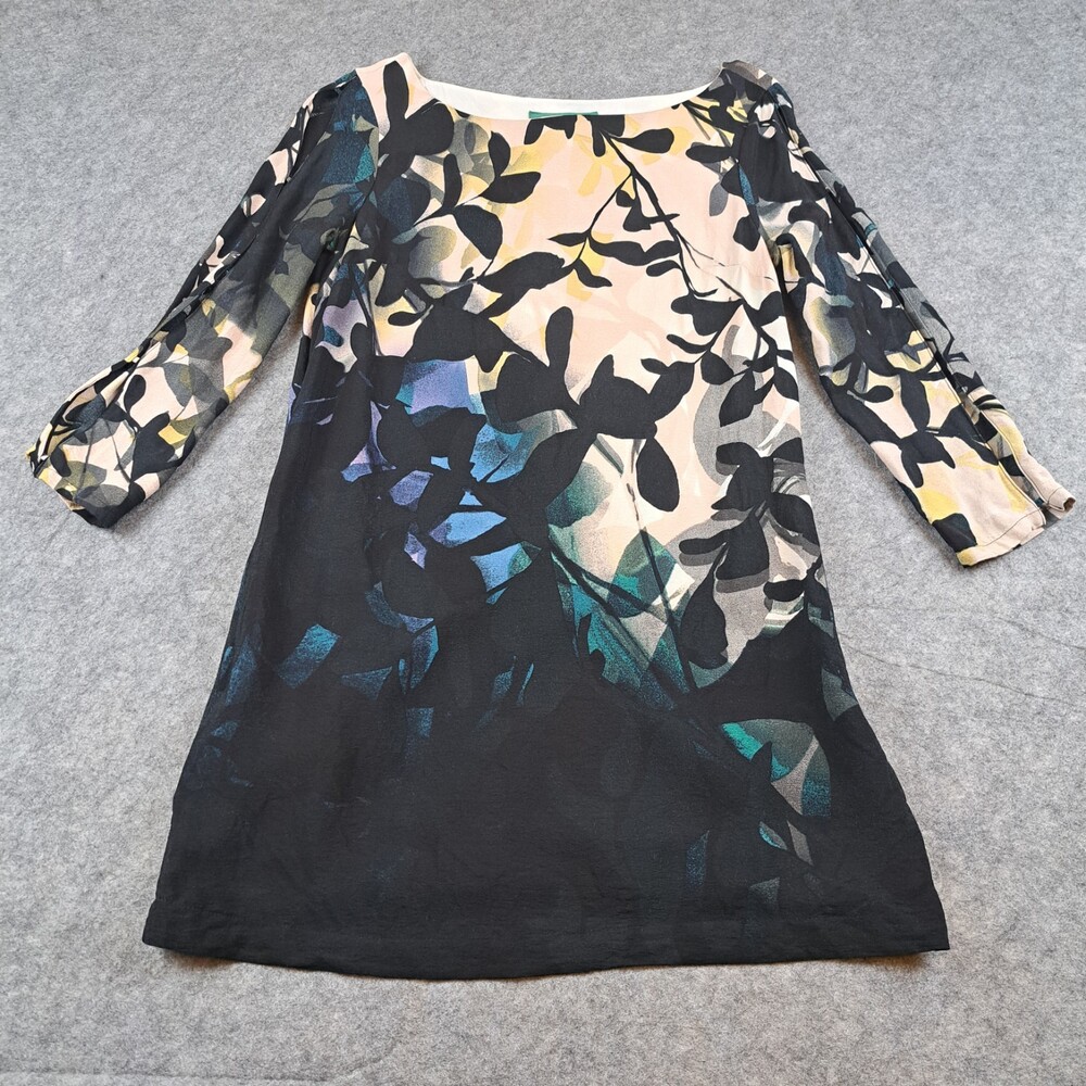 Maeve Shirt Dress Women Small Petite Blue Floral Shift Tunic Lined Cutout Sleeve